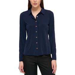 Tommy Hilfiger Women's Long Sleeve Collared Button Front Top - Midnight