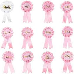 Blue Panda Sparkle bash pink bachelorette ribbon pins for bridal party favors 12 pack