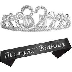 32nd birthday gifts for girl, 32nd birthday tiara and sash, happy 32nd birthday