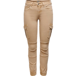 Only Cargo Jeans Hose Stretch Denim Jogger Pants Slim Mid Waist Karottenhose ONLMISSOURI, Farben:Beige, Größe:34W 32L, Z-Länge:L32