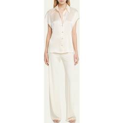 Vince Cap-Sleeve Ruched-Back Silk Blouse CHIFFON