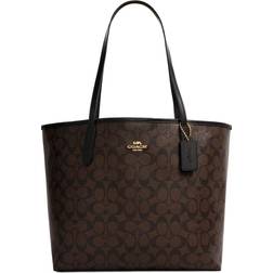 Coach City Tote In Signature Canvas - Gold/Brown Black