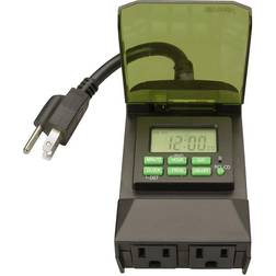 Southwire 15-amp 7-day outdoor plug-in dual-outlet digital timer, black