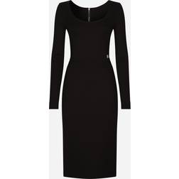 Dolce & Gabbana Kleider Longuette-Kleid aus Milano-Ripp mit DG-Logo Schwarz female