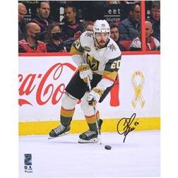 Chandler Stephenson Vegas Golden Knights Autographed x White Jersey with Puck Photograph