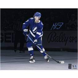 Haydn Fleury Tampa Bay Lightning Autographed x Blue Jersey with Puck Photograph