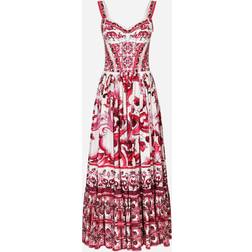 Dolce & Gabbana Calf-length bustier dress in Majolica-print poplin