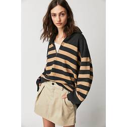 Free People Coastal Stripe Pullover - Carbon Camel Combo