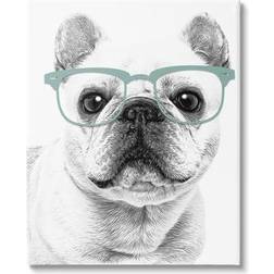 Stupell Industries Cute Monochrome French Bulldog Wearing Glasses Graphic Art Gallery-Wrapped 36x48 Wall Decor