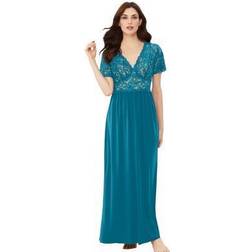 Amoureuse Plus Women's Long Lace Top Stretch Knit Gown in Deep Teal Size 4X