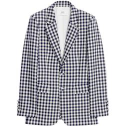 Ami Paris Checked Wool And Cotton Blazer - Blue