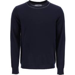 Maison Margiela Men's Wool-Cotton Sweater with Piping NAVY/BLUE