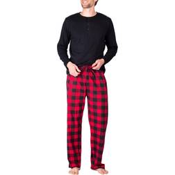 SleepHero Dark Navy & Red Buffalo Check Long-Sleeve Flannel Pajama Set Men