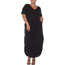 White Mark Plus Size Short Sleeve V-Neck Maxi Dress - Black