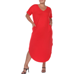 White Mark Plus Size Short Sleeve V-Neck Maxi Dress - Red