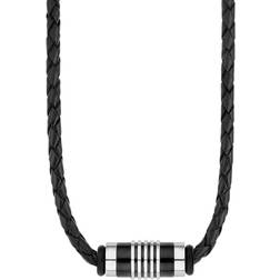 s.Oliver Halsband Edelstahl Leder Herren Halsschmuck, cm, Schwarz, Kommt in Schmuck Geschenk Box, 9066681