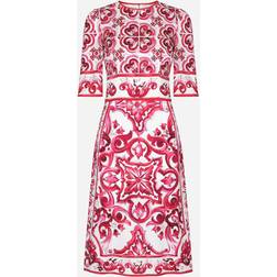 Dolce & Gabbana Majolica-print charmeuse midi dress tris_maioliche_fuxia