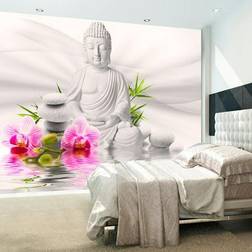 Artgeist Fototapet Buddha and Orchids 200 x 140 cm