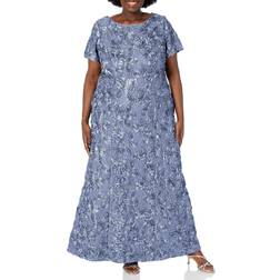 Alex Evenings Long Rosette Mother Of The Bride Dress Brushed Periwinkle