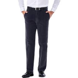 Haggar Men's Stretch Corduroy Expandable Waist Classic Fit Plain Front Casual Pants - Blue