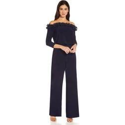 Adrianna Papell Off-The-Shoulder Ruffle Jumpsuit Navy