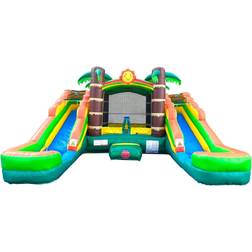 Crossover Tropical Inflatable Bounce House with Double Water Slides