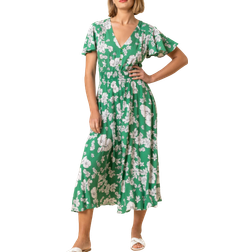 Roman Floral Print Tiered Midi Dress - Green