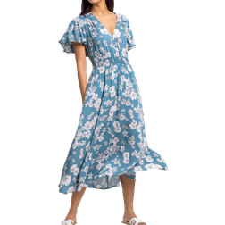 Roman Floral Print Tiered Midi Dress - Blue