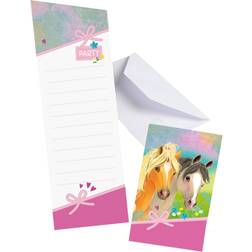 Amscan 9911593 Einladungskarten Pretty Pony, 8 Stück, Größe 14,2 x 8 cm, Karten mit weißen Umschlägen, Einladung, Kinder-Geburtstag, Motto-Party