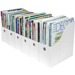 6 Pack Magazine File Holder Organizer-4 Wide-White-With Labels