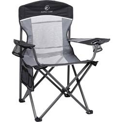 Alpha Camp Oversized Mesh Back Folding Chair Heavy Duty Support 350 LBS Collapsible Steel Frame Black Grey