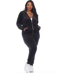 White Mark Women's Piece Velour Tracksuit Set Black, 4X