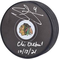 "Seth Jones Chicago Blackhawks Autographed Hockey Puck with "Chi Debut 10/13/21" Inscription"