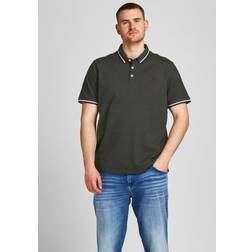 Jack & Jones Plus Size Paulos Tipped Pique Short Sleeve Polo Shirt Skovnatsgrøn