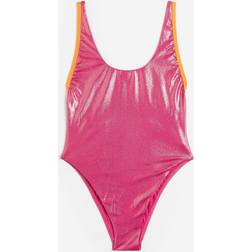 Speedo Pink ensfarvet multifunktionel badedragt med folieprint-Lyserød Pink røllike