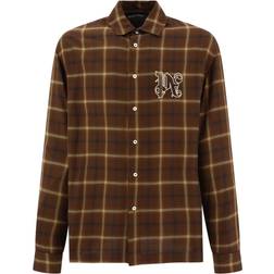 Palm Angels monogram-print checked shirt men Rayon/Polyester Brown