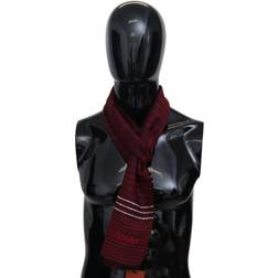 Missoni Mens Red Wool Striped Unisex Neck Wrap Shawl Fringes Scarf Silk One