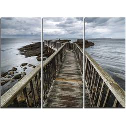 Design Art Wooden Pier on North Irish Coastline - Sea Bridge Canvas Wall Decor