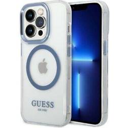 Guess hülle für iphone 14 pro max hülleblau hard case metal outline magsafe