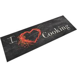 vidaXL Køkkentæppe 60x180 Cooking-design vaskbart Sort, Multifarve cm