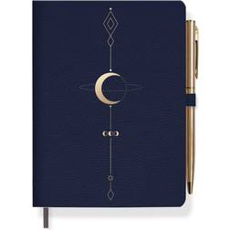 fringe vegan leather journal with slim pen, 192 lined pages, 4.5 x 6.5 inches, moon tattoo jps058