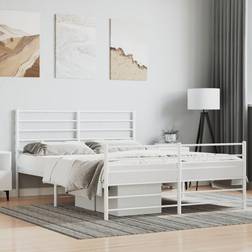 vidaXL Metal Bed Frame with Headboard 140x190 cm White