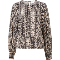 Vila Smockade Manschetter Långärmad Blus Beige