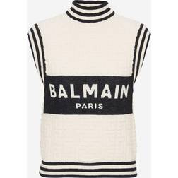 Balmain Monogrammed Bouclette Knit Top white