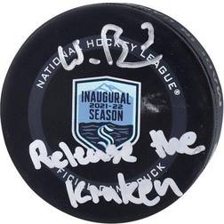 Will Borgen Seattle Kraken Autographed Inaugural Season Official Game Puck with ''Release The Kraken'' Inscription