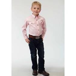 Roper Boys Solid Poplin LS Variegated Button Shirt Pink