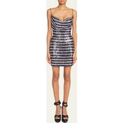 Balmain Striped Sequined Mini Dress Navy