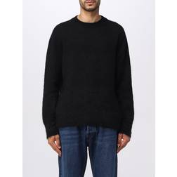 Off-White Sort Pil Jomfruuld Og Mohair Blanding Sweater Med Pilemønster -
