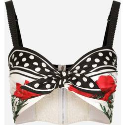 Dolce & Gabbana Poppy-print twill top with knot detail