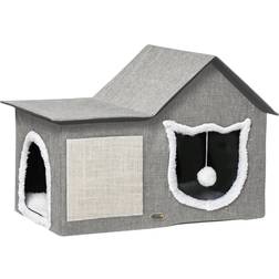 Pawhut Cat House with Scratching Area 65x41x45.5cm